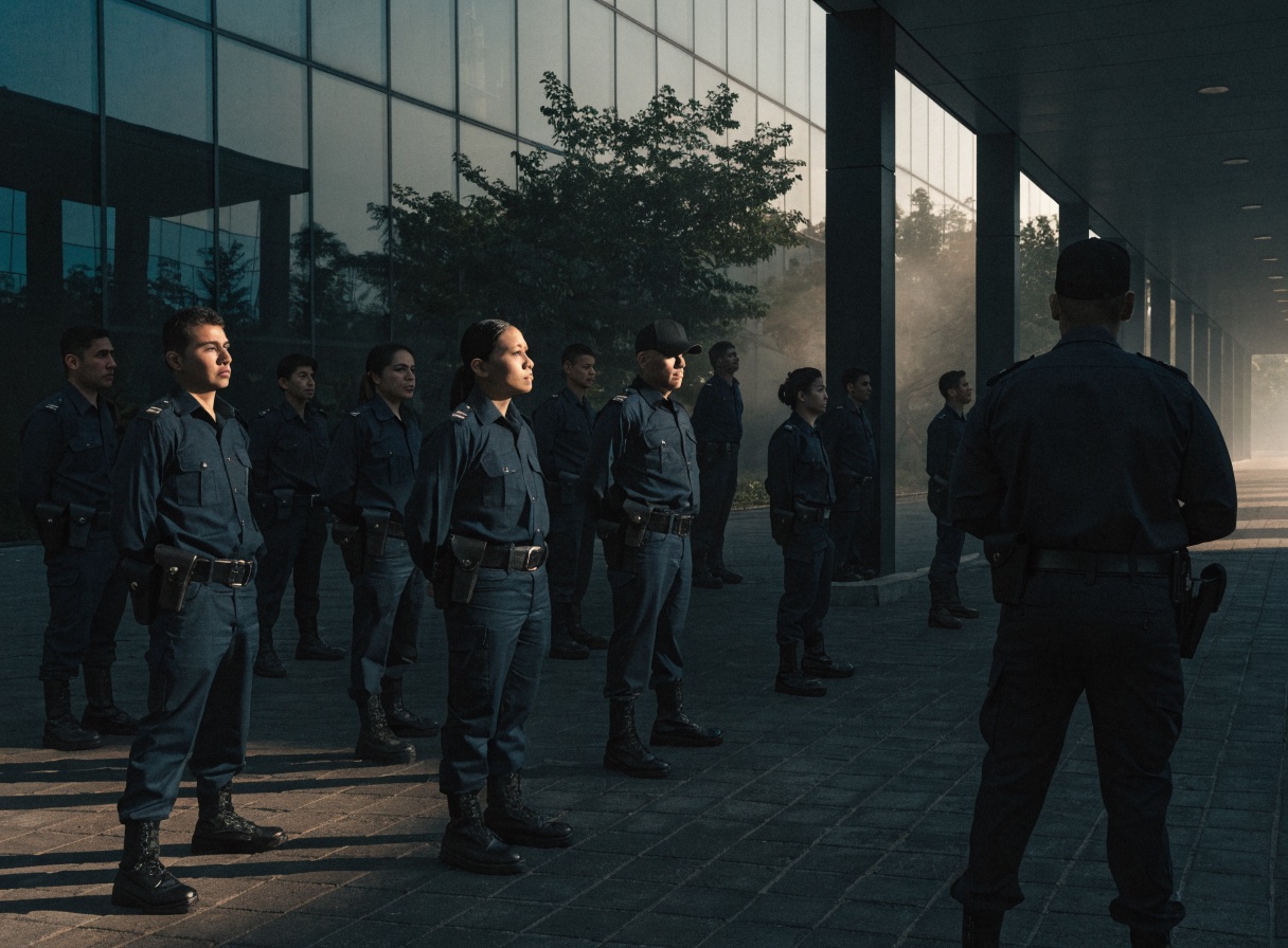Equipo de guardias de seguridad en formación